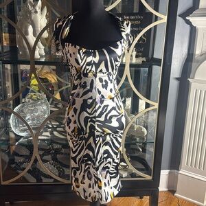 Cache Animal Print Ruched Dress w/Keyhole Back